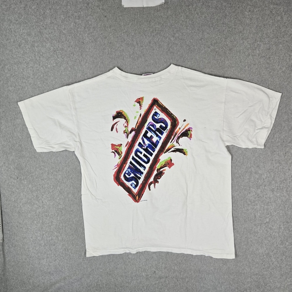 VINTAGE Planet Mars Men Shirt XL White 90s USA Snickers Logo Single Stitch